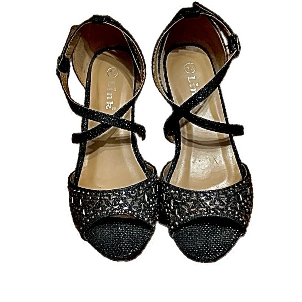 Black big girls size 13, kids kitten heel formal shoes
